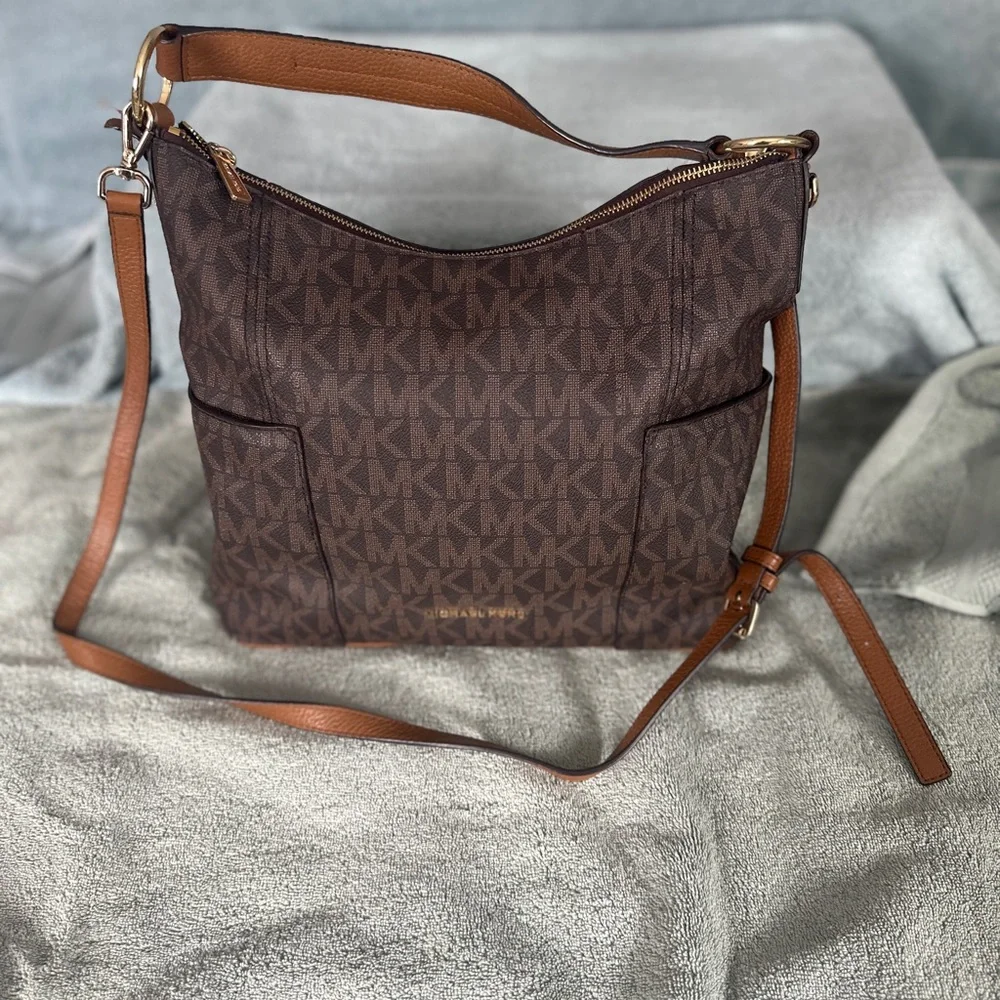 Michael Kors Brown MK Logo Convertible Shoulder Bag - Picture 1 of 9